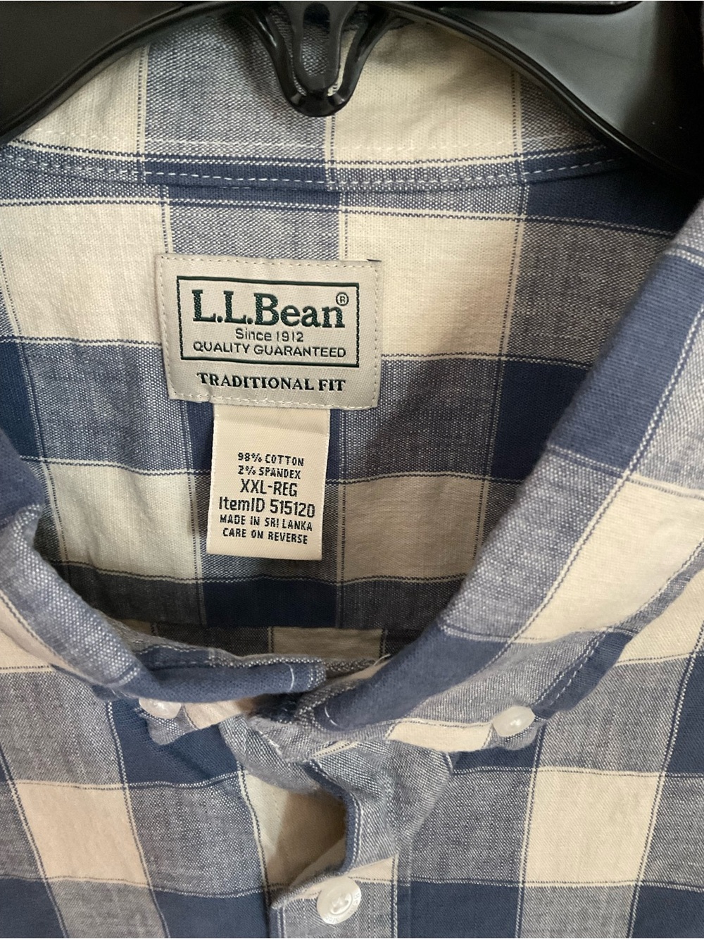 L.L. Bean Men's Traditional Fit Blue and White Check Shirt